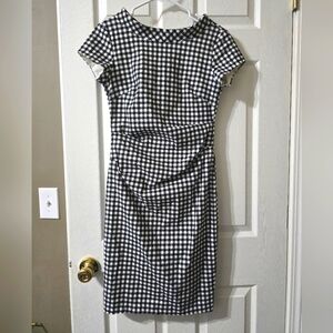 Sara Campbell Gingham Check Ruched Sheath Dress, Mockneck Collar, Sz 2, EUC!